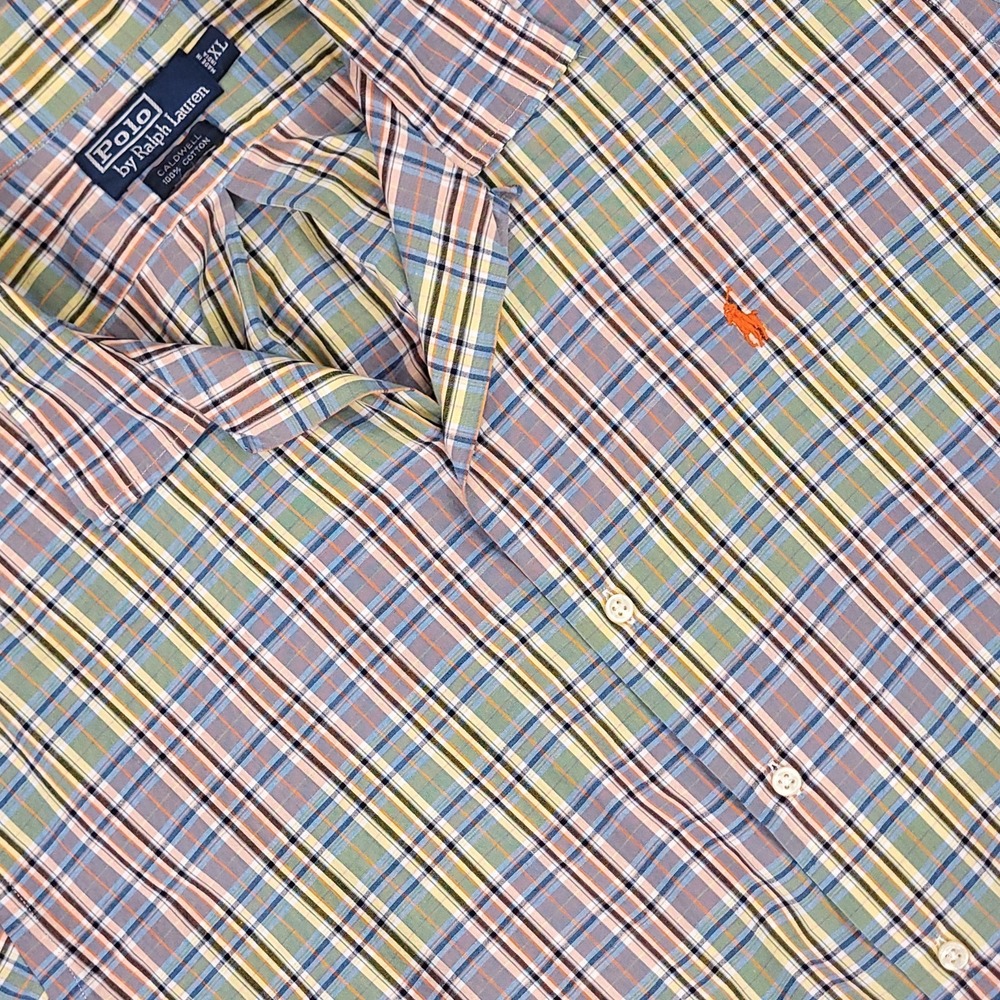 Polo Ralph Lauren Shirt Mens XL Multicolor Plaid Caldwell Camp Loop Collar